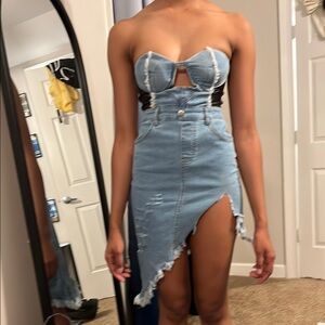 Fashion Nova Blue Strapless Bodycon Dress